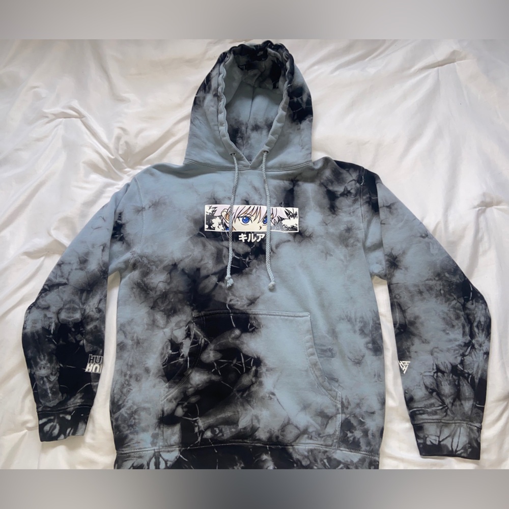 Hunter x Hunter Killua Anime Black Gray Tie Dye Hoodie Small